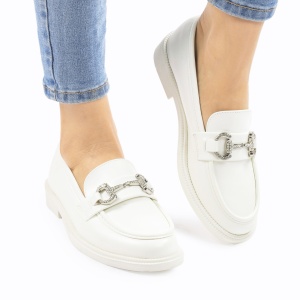 Mocasini DAMA din PIELE ECOLOGICA CU ARGINTIU LF0966 CULOARE:ALB