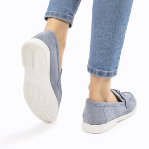Mocasini DAMA din PIELE ECOLOGICA INTOARSA cu detaliu auriu LF0958 CULOARE: Albastru - Img 4
