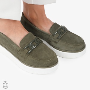 Mocasini dama din piele naturala Intoarsa LF0786 verde inchis