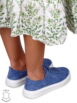 Pantofi casual dama din piele naturală cu accesoriu decorativ LF1821 Albastru - Img 3