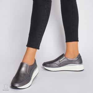 Pantofi Casual dama din Piele naturala CU INCHIDERE SLIP-ON LF1235 PEWTER