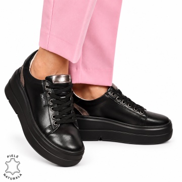 Pantofi CASUAL damă din piele naturală CU SIRET LF1453 NEGRU