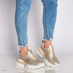 Pantofi Casual dama din Piele naturala cu talpa groasa LF0046 AURIU