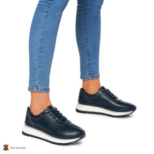 Pantofi Casual dama din Piele naturala cu talpa groasa LF0048 BLEUMARIN - Img 2