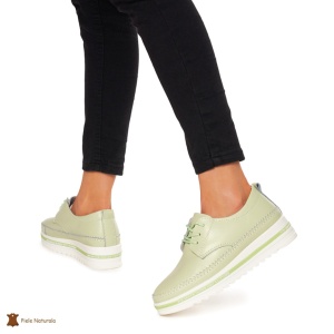 Pantofi Casual dama din Piele naturala cu talpa groasa LF0053 VERDE - Img 2
