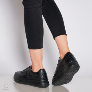 Pantofi Casual dama din Piele naturala cu talpa plata LF0042 NEGRU - Img 3