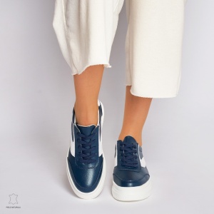 Pantofi Casual dama din Piele naturala cu talpa plata Multicolor LF0041 Bleumarin - Img 2