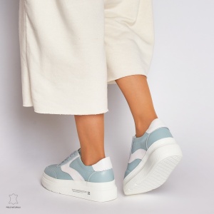 Pantofi Casual dama din Piele naturala cu talpa plata Multicolor LF0041 Albastru - Img 3