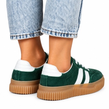 Pantofi Casual DAMA din Piele Naturala intoarsa, Model Retro LF1531VERDE - Img 3