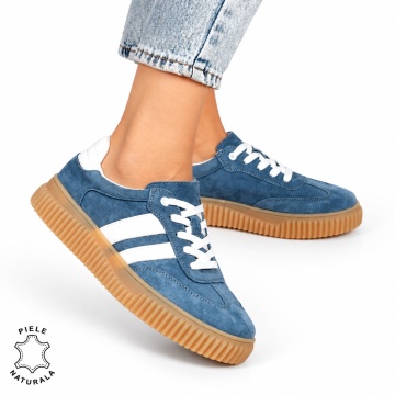 Pantofi Casual DAMA din Piele Naturala intoarsa, Model Retro LF1531ALBASTRU