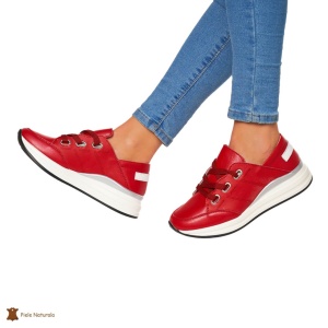 Pantofi Casual dama din Piele naturala LF0049 Rosii - Img 4