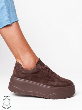 Pantofi casual damă din piele naturală, model sport LF1822 Maro - Img 2