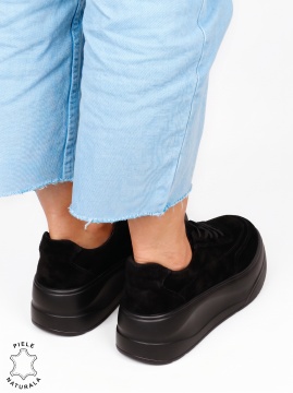 Pantofi casual damă din piele naturală, model sport LF1822 NEGRU SUEDE - Img 3