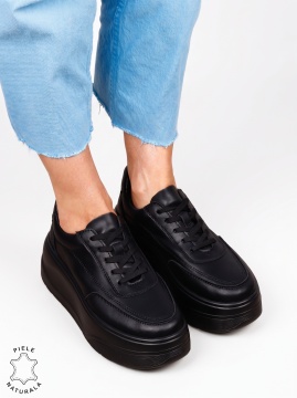 Pantofi casual damă din piele naturală, model sport LF1822 Negru