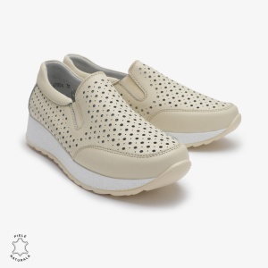 Pantofi Casual dama din Piele Naturala Perforati LF0711 BEJ