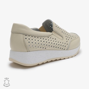 Pantofi Casual dama din Piele Naturala Perforati LF0711 BEJ - Img 3