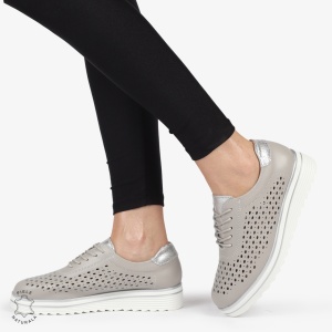 Pantofi Casual dama din piele naturala Perforati LF0782 GRI - Img 2