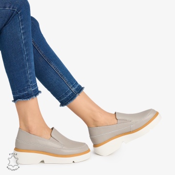 Pantofi Casual DAMA din PIELE Naturala SLIP-ON LF0946 CULOARE: GRI - Img 2