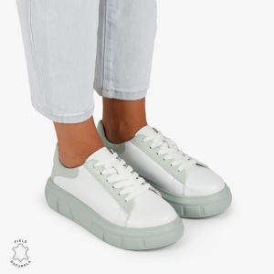 Pantofi Casual Dama Piele Naturala LF1000 Alb cu Verde