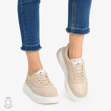 Pantofi casual dama piele naturala si piele naturala intoarsa LF0872 BEJ