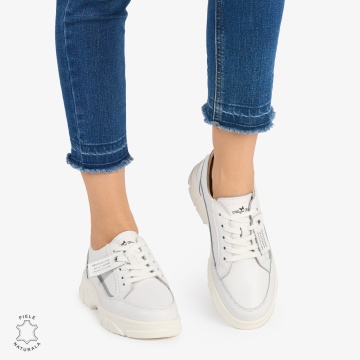 Pantofi Casual de dama din Piele Naturala COMODE CU MODEL LF1218 ALB