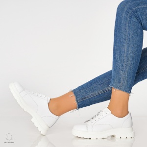 Pantofi casual de dama din piele naturala cu talpa aderenta LF0010 Alb - Img 4