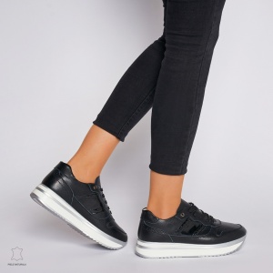 Pantofi casual de dama din piele naturala cu talpa groasa LF0001 BLACK - Img 3