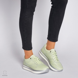 Pantofi casual de dama din piele naturala cu talpa groasa LF0001 Verde