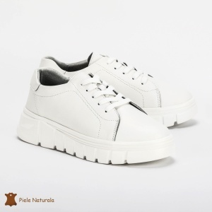 Pantofi Casual de dama din Piele naturala cu talpa groasa LF0491 ALB