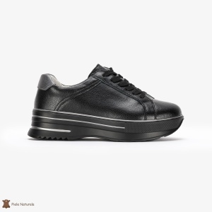 Pantofi Casual de dama din Piele naturala cu talpa groasa LF0493 NEGRU - Img 2
