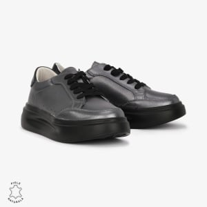 Pantofi Casual de dama din Piele naturala cu talpa groasa LF0521PEWTER - Img 3
