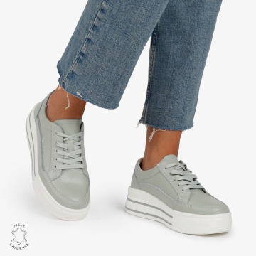 Pantofi Casual de dama din Piele Naturala cu talpa inalta si Dungi LF1203 Barilla