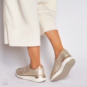 Pantofi casual de dama din piele naturala cu talpa platforma LF0015 Auriu - Img 4