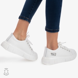 Pantofi Casual de dama din Piele naturala LF0527 Alb - Img 3