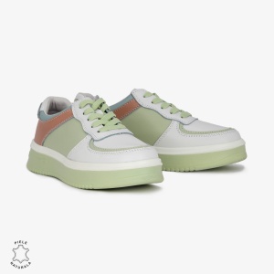 Pantofi Casual de dama din Piele naturala Multicolor cu design special LF0519 ALB CU VERDE