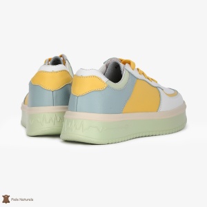 Pantofi Casual de dama din Piele naturala Multicolor cu design special LF0519 ALB CU GALBEN - Img 3