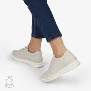 PANTOFI CASUAL Piele Naturala CU INCHIDERE SIRET SI MODEL PE TALPA LF1303 BEJ - Img 2