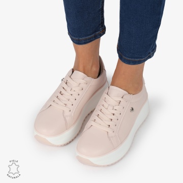 Pantofi CASUAL PIELE NATURALA cu talpa inalta LF1275 Roz