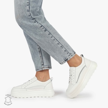 Pantofi CASUAL PIELE NATURALA dunga decorativa cu talpa inalta LF1261 White - Img 3