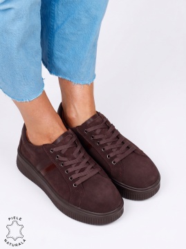 Pantofi casual sport din piele naturală întoarsă LF1811 CAFENIU