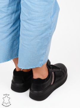 Pantofi casual sport din piele naturală întoarsă LF1811 Negru - Img 3