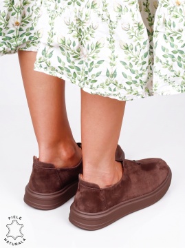 Pantofi damă slip-on din piele naturală întoarsă, model casual modern CRL1817 Cafeniu - Img 3
