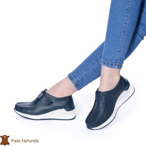Pantofi perforați Bleumarin din Piele naturală LF0115