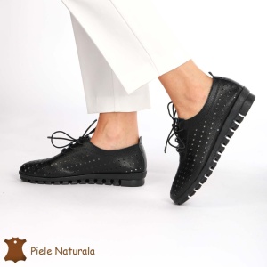 Pantofi Perforati dama din Piele Naturala cu mici perforatii LF0188 NEGRU