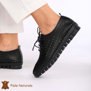 Pantofi Perforati dama din Piele Naturala cu mici perforatii LF0188 NEGRU - Img 2
