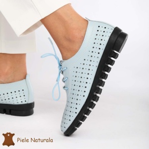 Pantofi Perforati dama din Piele Naturala cu mici perforatii LF0188 ALBASTRU - Img 2