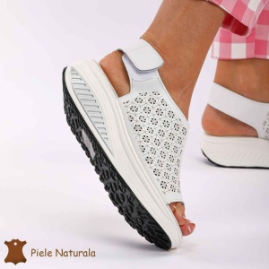Pantofi Perforati dama din Piele Naturala cu talpa inalta LF0187 ALB
