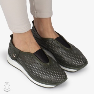 Pantofi Perforati Dama Piele naturală LF0098 VERDE INCHIS - Img 2