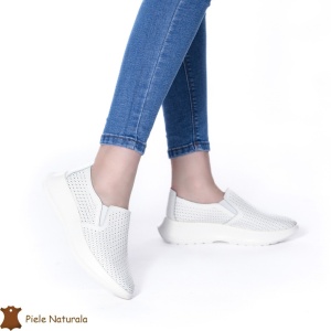 Pantofi Perforati Dama Piele naturală LF0100 ALB