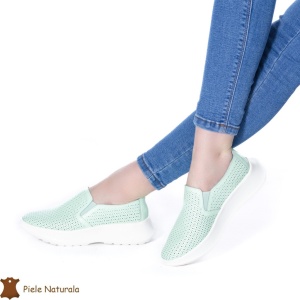Pantofi Perforati Dama Piele naturală LF0100 VERDE - Img 2